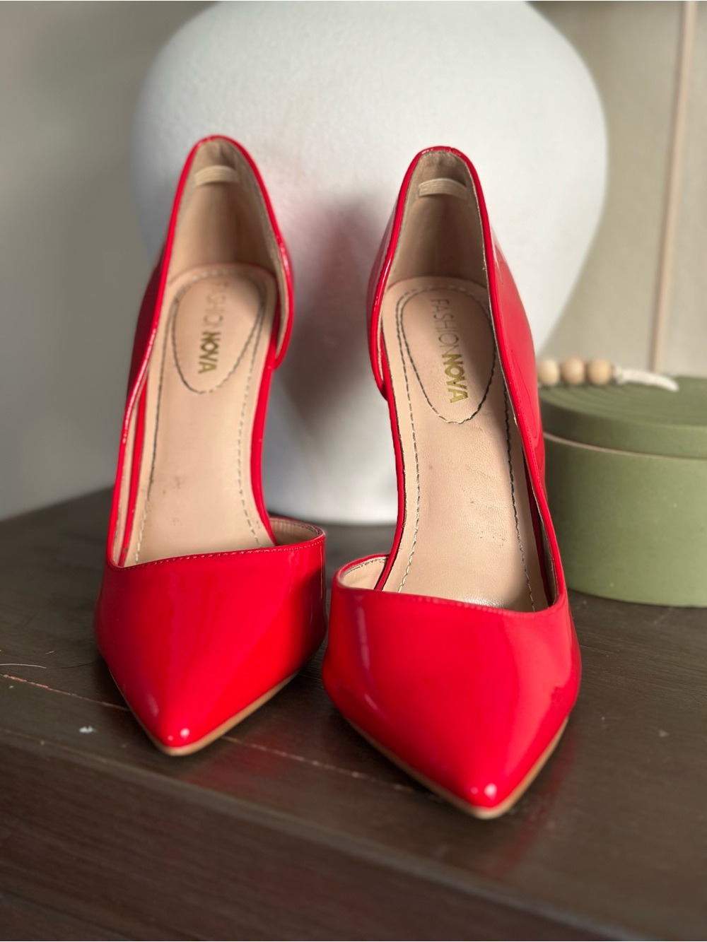 Fashion Nova Red Patent Pointed-Toe Stiletto Heels